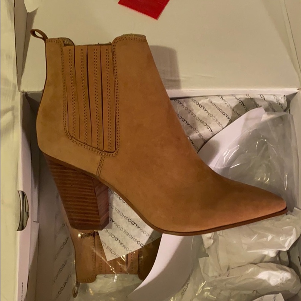 Block Heeled Light Brown Leather Booties
